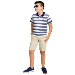 Βερμούδα καμβάς με ρεβέρ μπεζ Βερμούδα καμβάς με ρεβέρ μπεζ