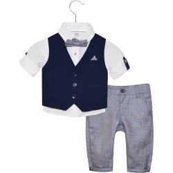 Σετ 4 τμχ, παντελόνι με ασορτί παπιγιόν, γιλέκο και πουκάμισο με μακρύ μανίκι που μαζεύει με κουμπί Σετ 4 τμχ, παντελόνι με ασορτί παπιγιόν, γιλέκο και πουκάμισο με μακρύ μανίκι που μαζεύει με κουμπί