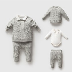 Βρεφικό Γκρι Πλεκτο Σετ 3 Τεμαχίων Βρεφικό Γκρι Πλεκτο Σετ 3 Τεμαχίων