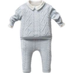 Βρεφικό Γαλάζιο Πλεκτο Σετ 3 Τεμαχίων Βρεφικό Γαλάζιο Πλεκτο Σετ 3 Τεμαχίων