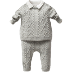 Βρεφικό Γκρι Πλεκτο Σετ 3 Τεμαχίων Βρεφικό Γκρι Πλεκτο Σετ 3 Τεμαχίων