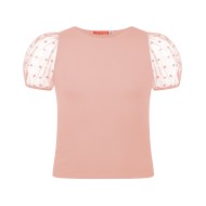 Μπλούζα με τούλι στα μανίκια και διακοσμητικές βελουτέ πουά λεπτομέρειες ροζ