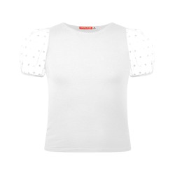 Μπλούζα με τούλι στα μανίκια και διακοσμητικές βελουτέ πουά λεπτομέρειες εκρού Μπλούζα με τούλι στα μανίκια και διακοσμητικές βελουτέ πουά λεπτομέρειες εκρού