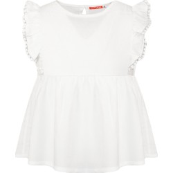 Τοπ με βολάν στα μανίκια λευκό Τοπ με βολάν στα μανίκια λευκό