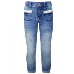 Παντελόνι jean ελαστικό με λεπτομέρεια δαντέλα στις τσέπες