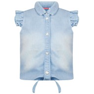 Πουκάμισο jean με βολάν στα μανίκια και δέσιμο μπροστά